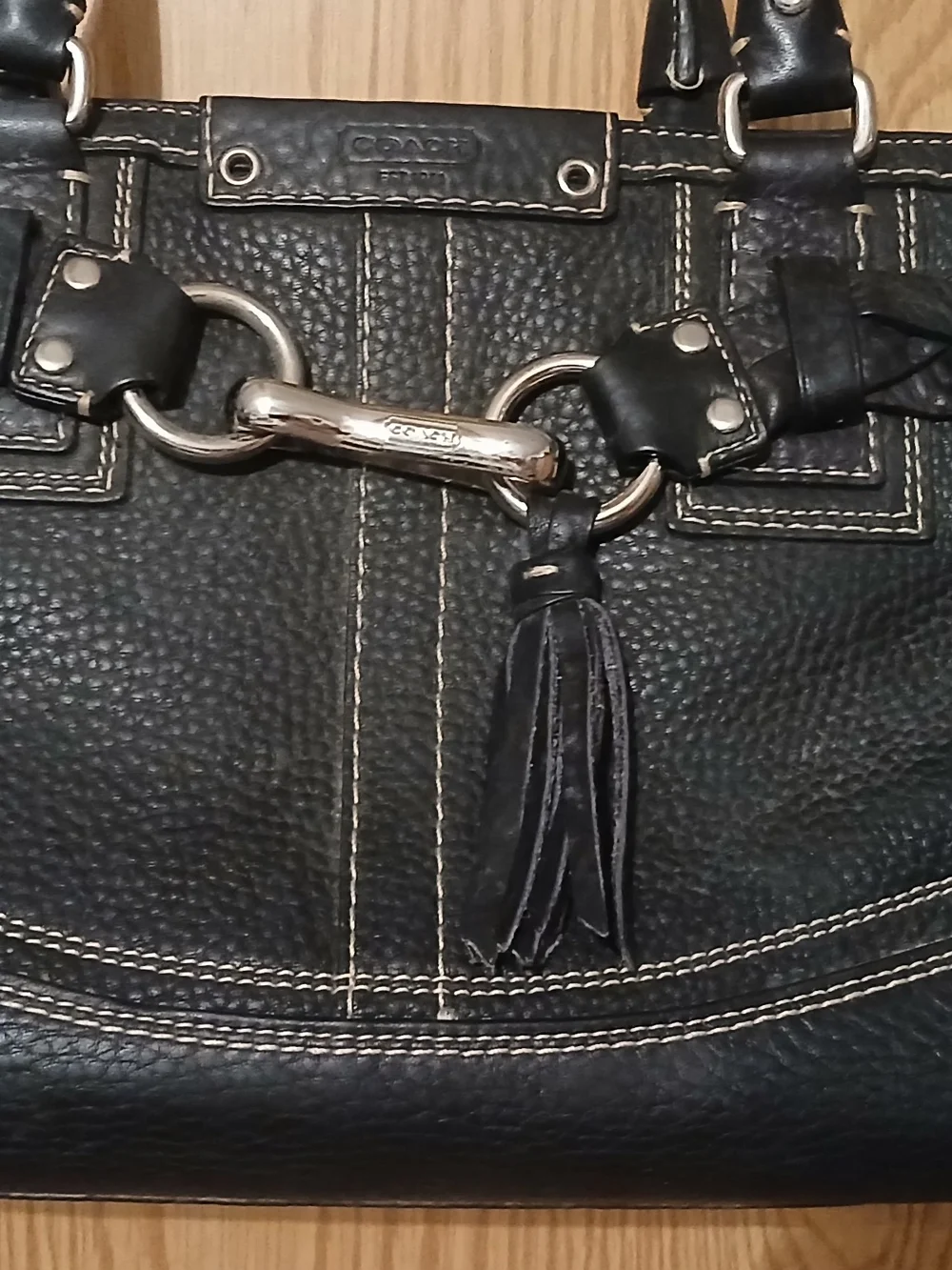 Coach Black Leather Tote with Tassel & Silver Hardware Excellent Condition CLEAN